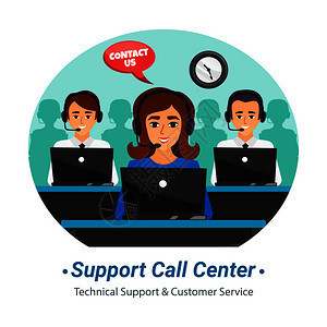 客户支持服务图标收集与呼叫中心操作员咨询期间的矢量插图